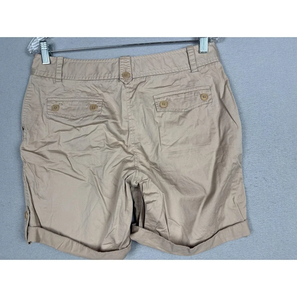 Talbots Shorts Womens 8P Beige Twill Chino Roll Cuff Tab Hem Stretch Casual